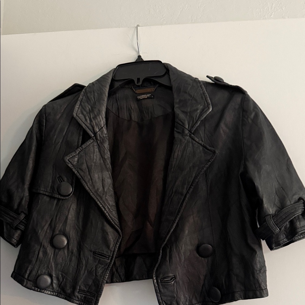 Marc Ecko Women's Black Leather Jacket with Button Details